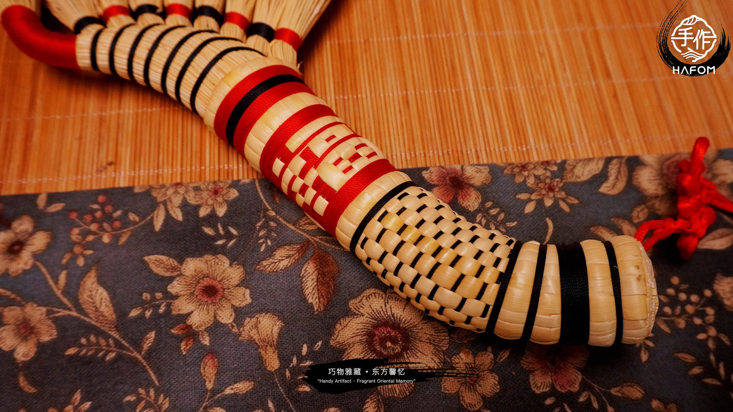 Handmade Sorghum Broom with "Fu" Character Woven Handle