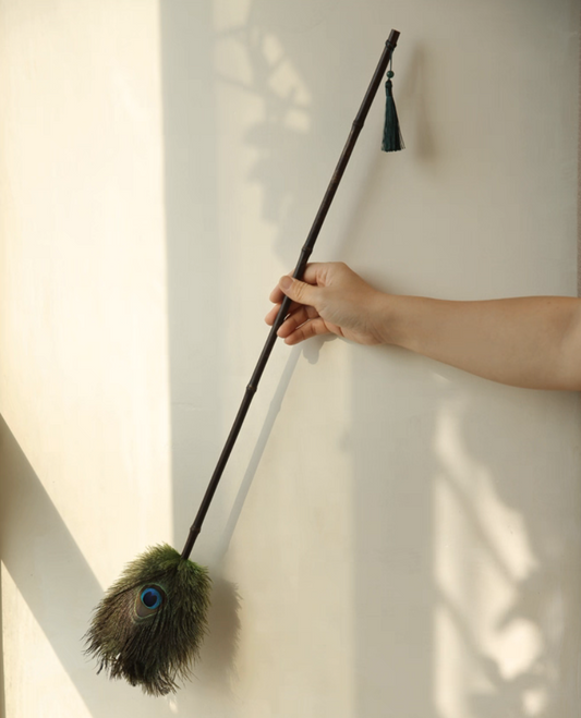 Handmade Peacock & Ostrich Feather Duster - Anti-Static Dusting Wand