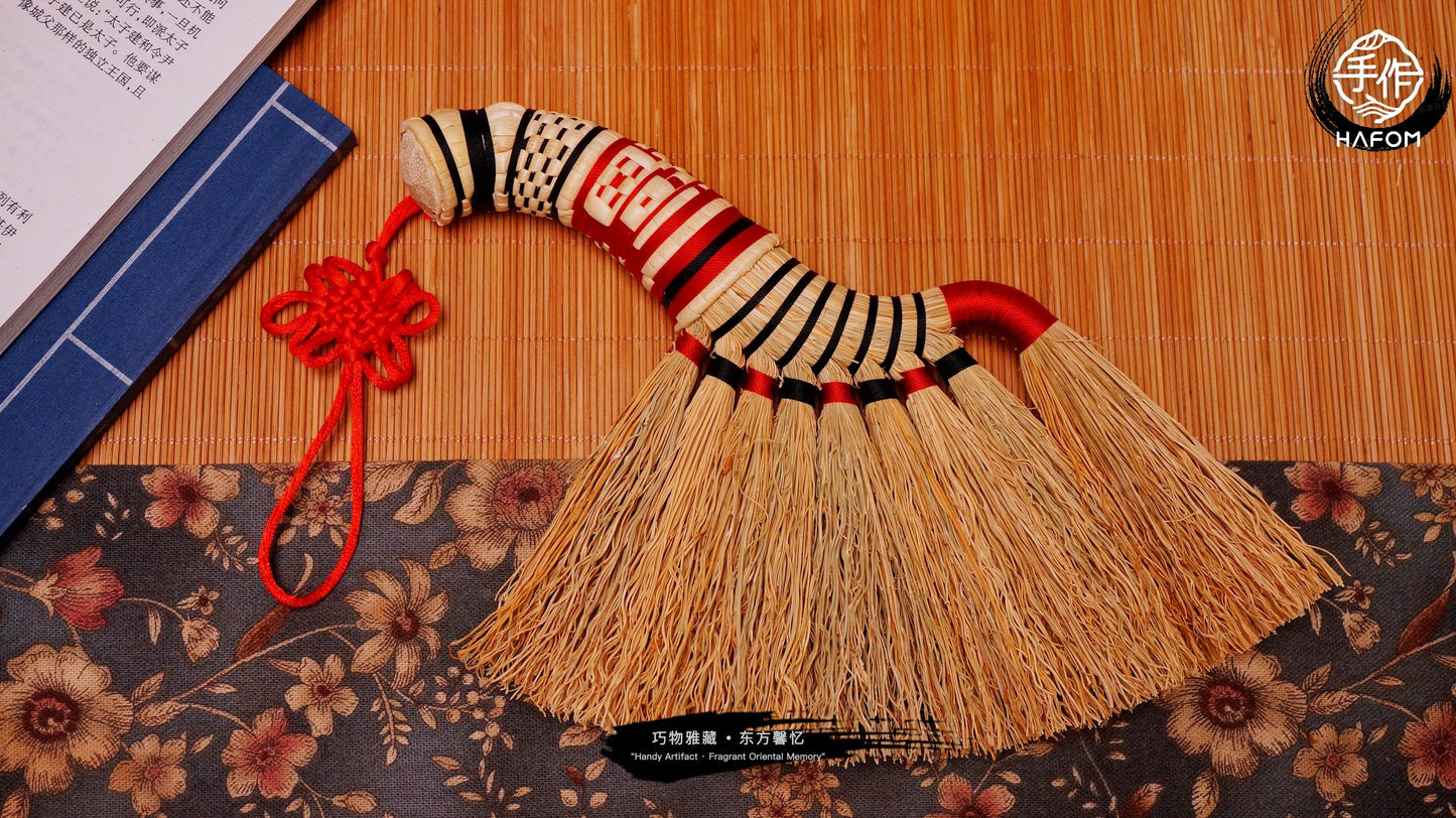 Handmade Sorghum Broom with "Fu" Character Woven Handle
